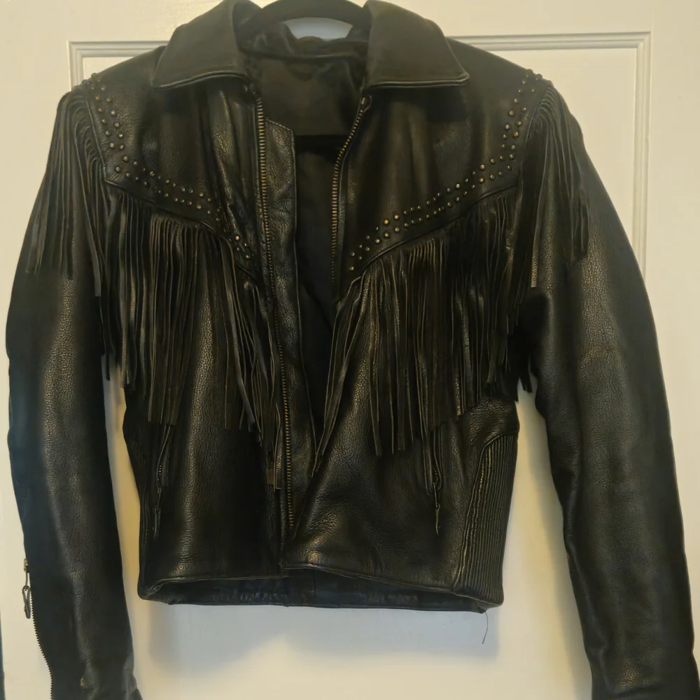 Vintage Black Fringed Leather Biker Jacket - Picture 2 of 9